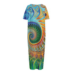 Trippy Fractal Print Short Sleeve Long Nightdress