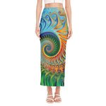 Trippy Fractal Print Side Slit Maxi Skirt