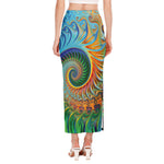 Trippy Fractal Print Side Slit Maxi Skirt