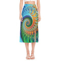 Trippy Fractal Print Side Slit Midi Skirt
