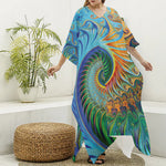 Trippy Fractal Print Silk V-Neck Kaftan Dress