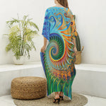 Trippy Fractal Print Silk V-Neck Kaftan Dress