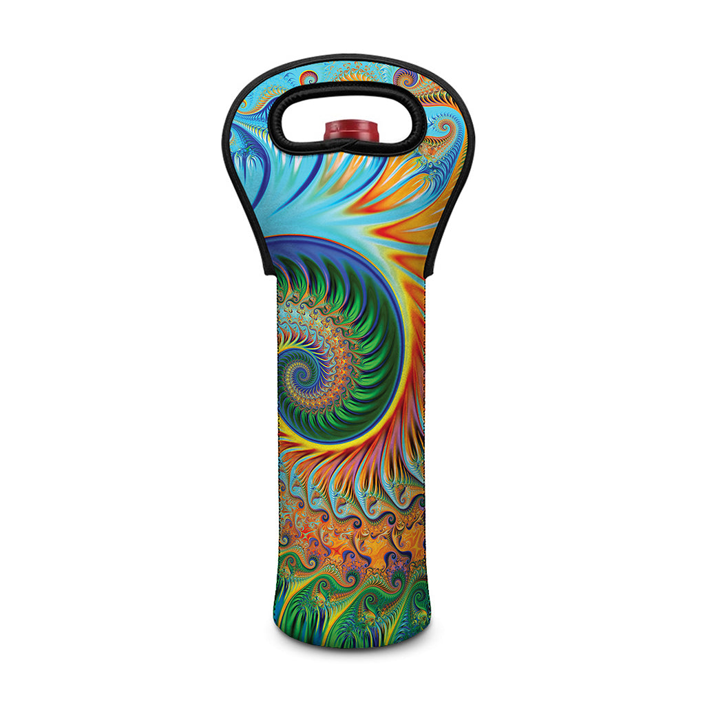 Trippy Fractal Print Single Neoprene Wine Tote