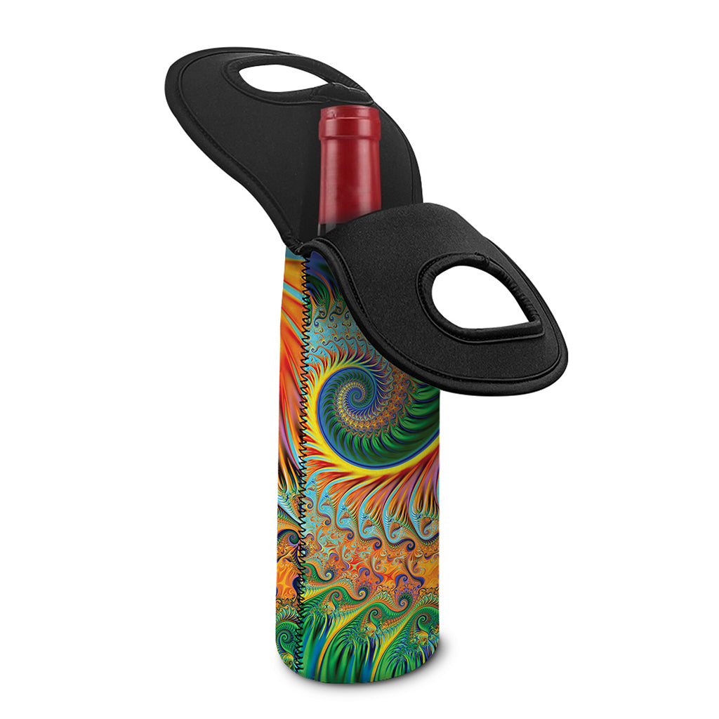 Trippy Fractal Print Single Neoprene Wine Tote
