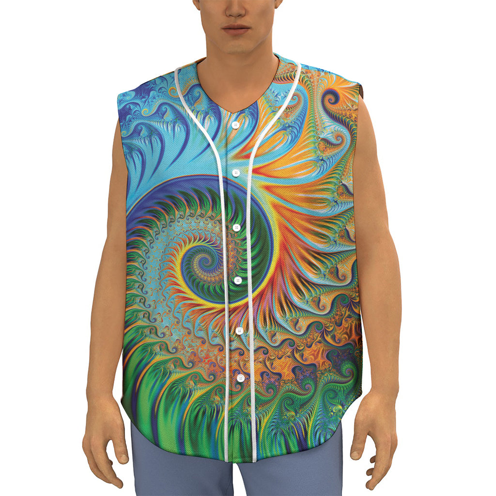 Trippy Fractal Print Sleeveless Baseball Jersey