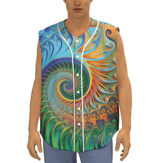 Trippy Fractal Print Sleeveless Baseball Jersey