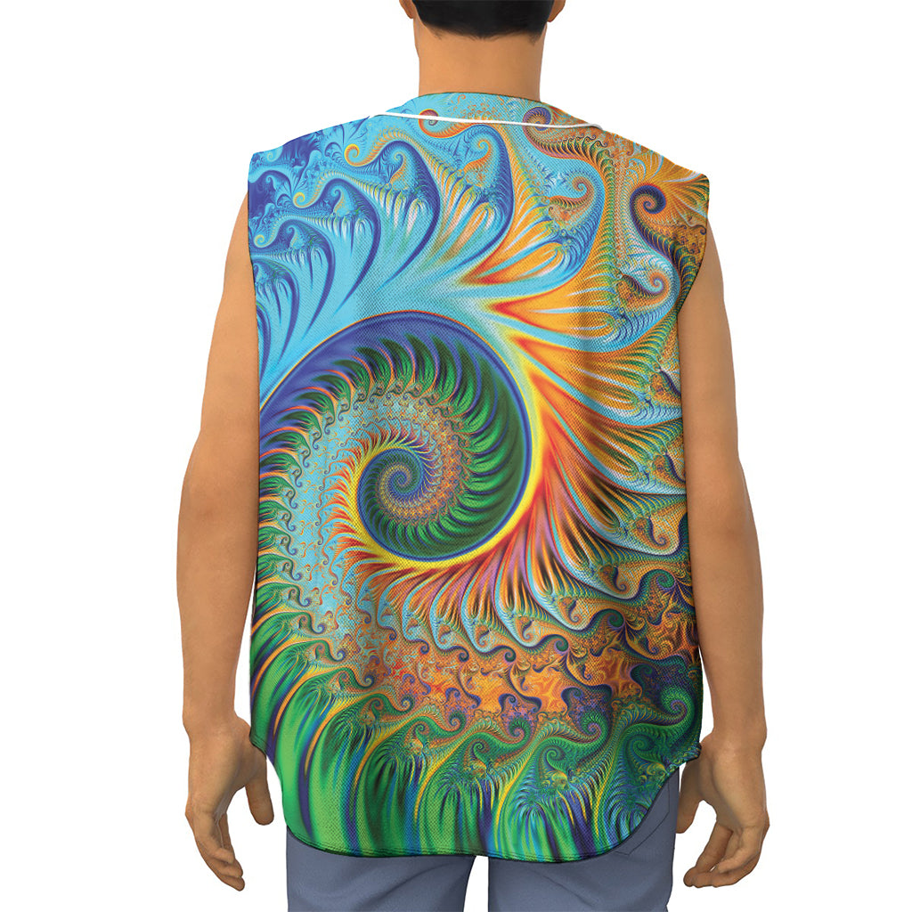 Trippy Fractal Print Sleeveless Baseball Jersey