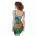 Trippy Fractal Print Sleeveless Bodycon Dress