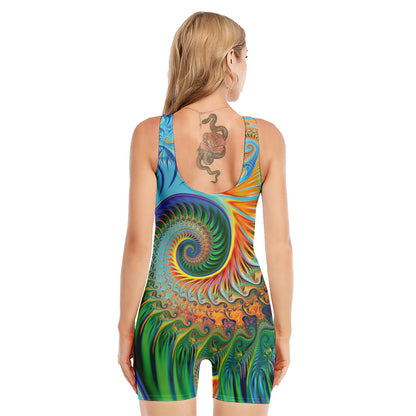 Trippy Fractal Print Sleeveless One Piece Swimsuit