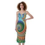 Trippy Fractal Print Slim Fit Midi Cami Dress