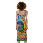 Trippy Fractal Print Slim Fit Midi Cami Dress