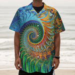 Trippy Fractal Print Textured Short Sleeve Shirt