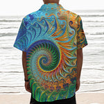 Trippy Fractal Print Textured Short Sleeve Shirt