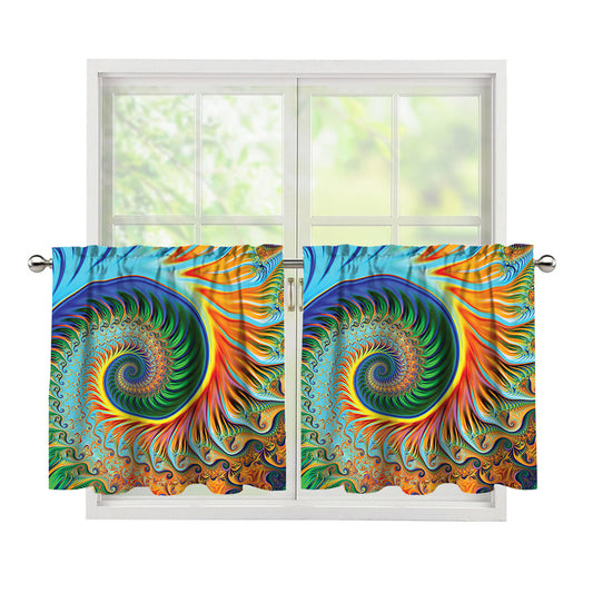Trippy Fractal Print Tier Curtains