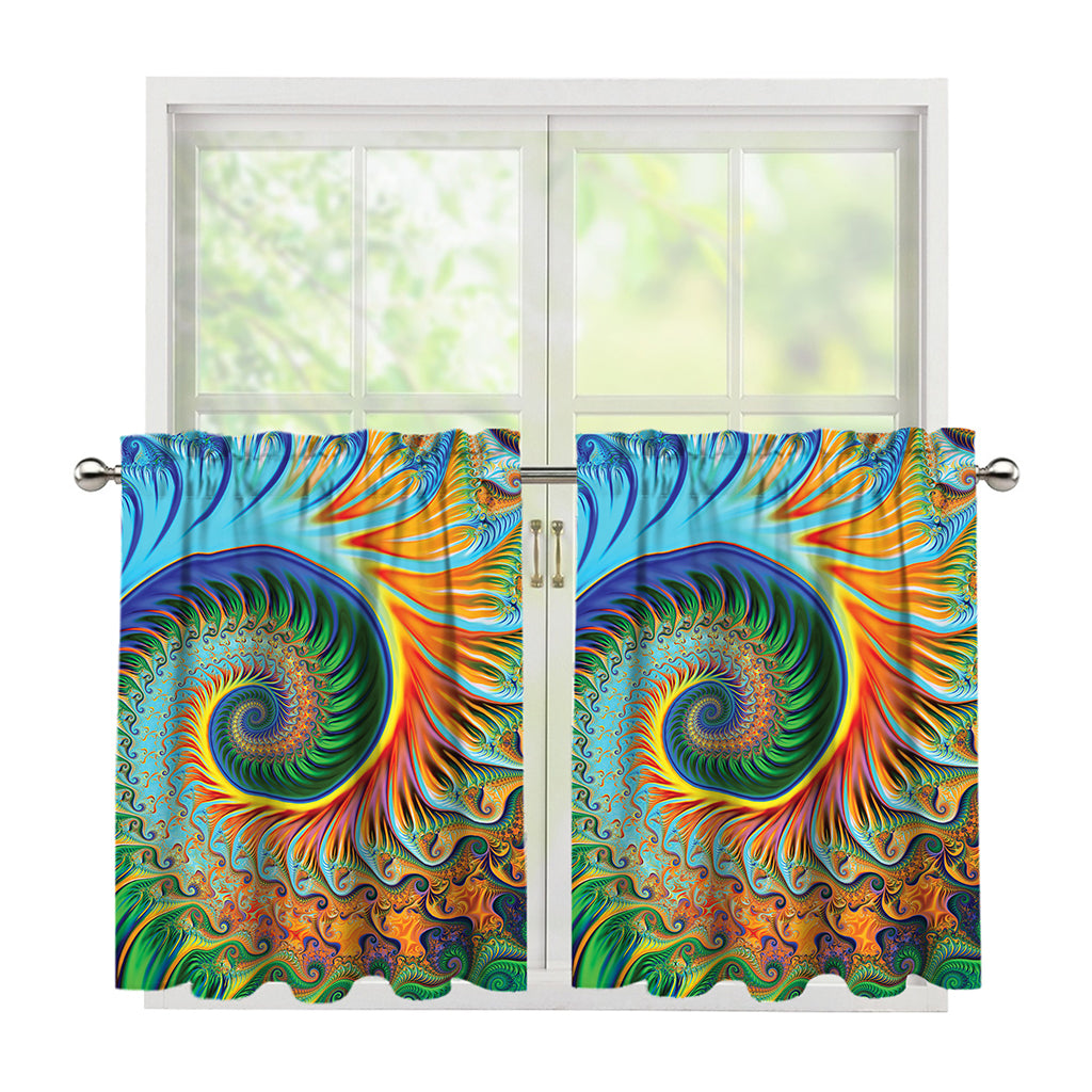 Trippy Fractal Print Tier Curtains