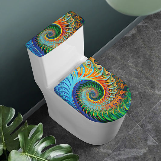Trippy Fractal Print Toilet Lid And Tank Cover Set