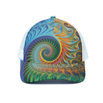Trippy Fractal Print White Mesh Trucker Cap