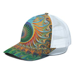 Trippy Fractal Print White Mesh Trucker Cap