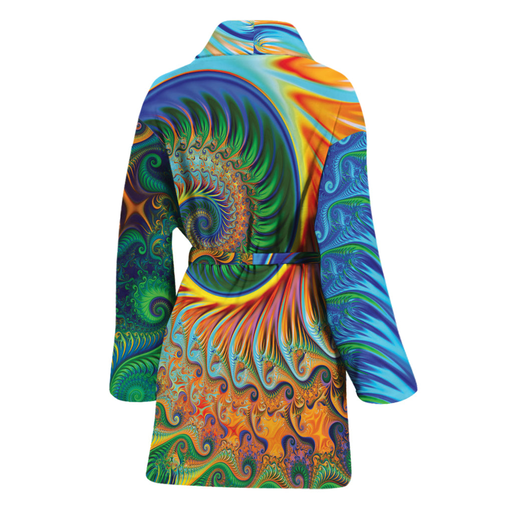 Trippy Fractal Print Women's Bathrobe