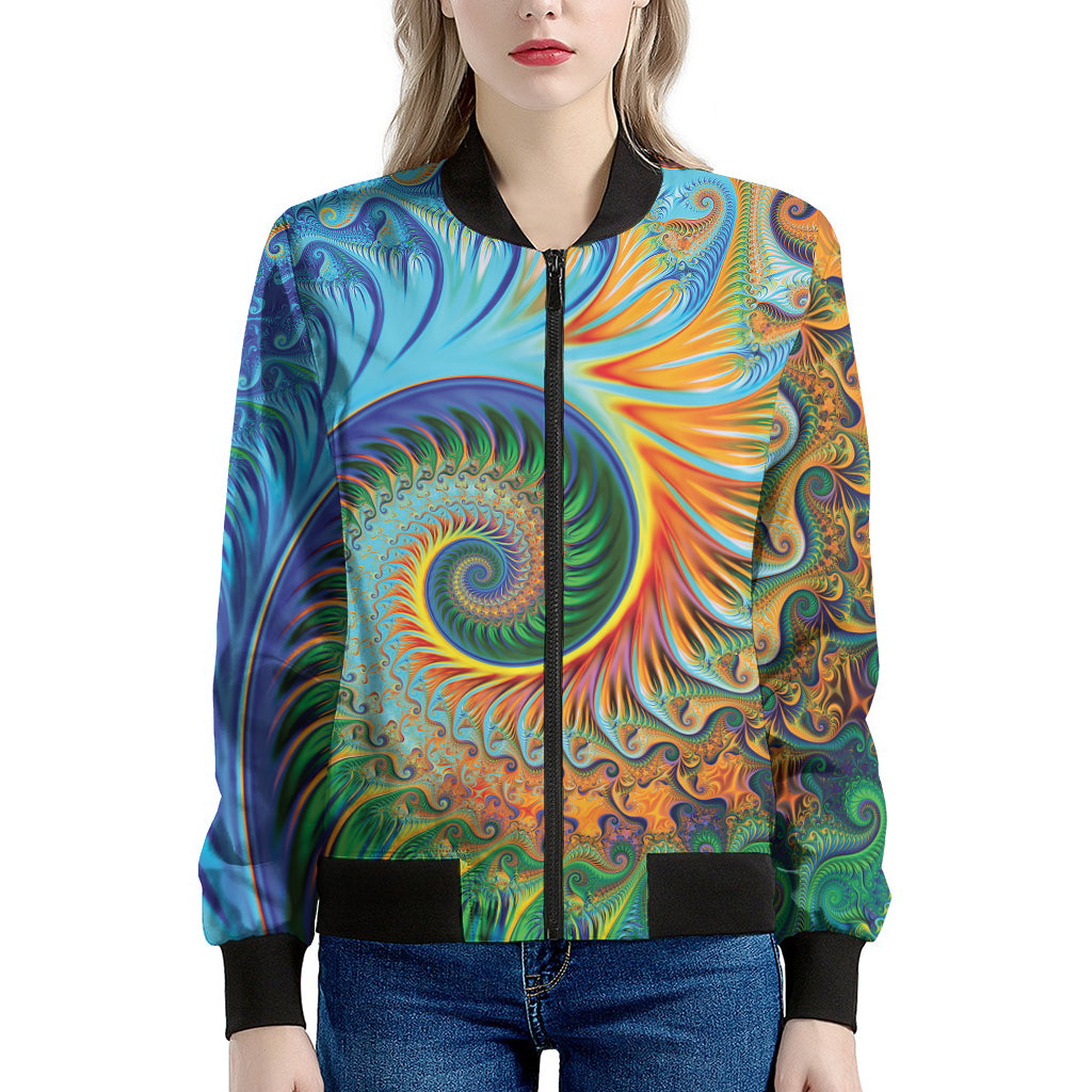 Trippy Fractal Print Women's Bomber Jacket