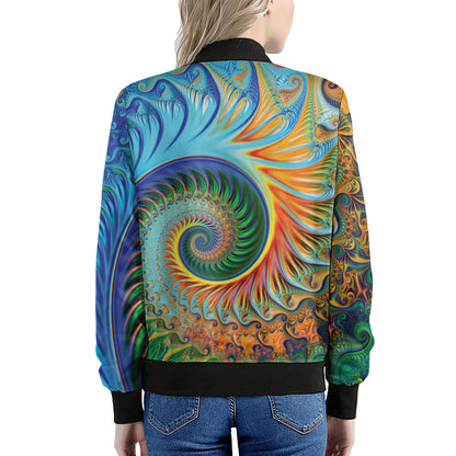 Trippy Fractal Print Women's Bomber Jacket