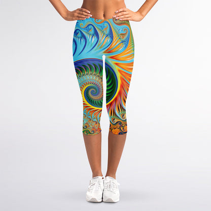 Trippy Fractal Print Women's Capri Leggings