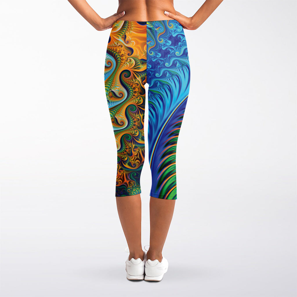 Trippy Fractal Print Women's Capri Leggings