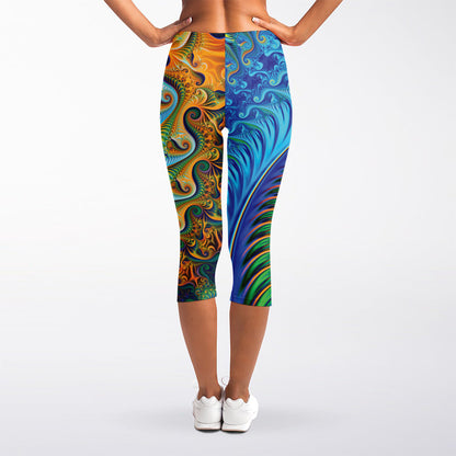 Trippy Fractal Print Women's Capri Leggings