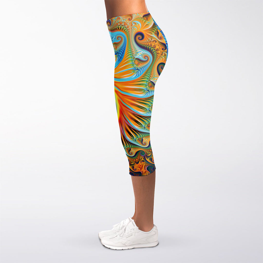 Trippy Fractal Print Women's Capri Leggings