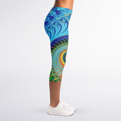 Trippy Fractal Print Women's Capri Leggings