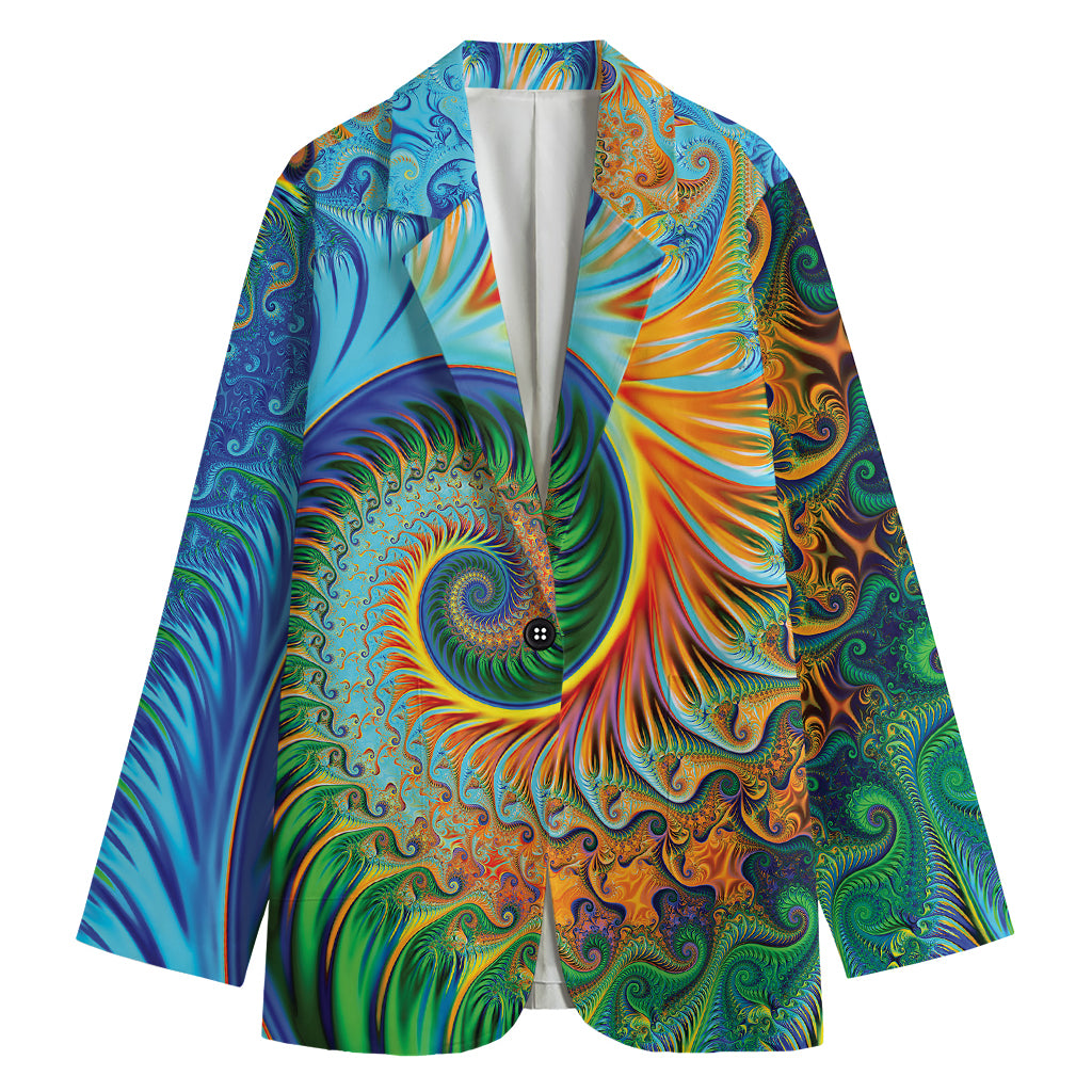 Trippy Fractal Print Women's Cotton Blazer