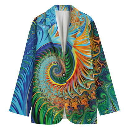 Trippy Fractal Print Women's Cotton Blazer