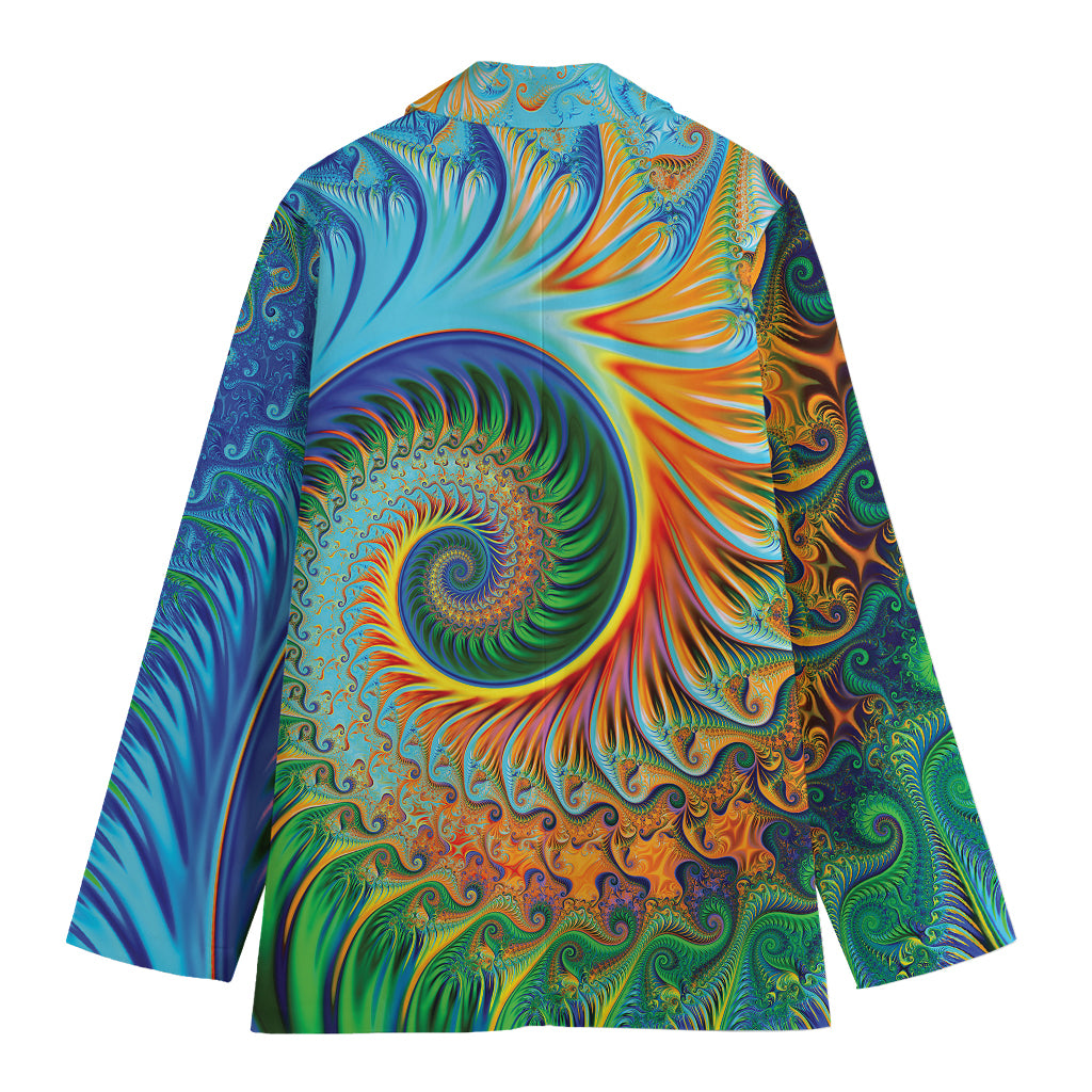 Trippy Fractal Print Women's Cotton Blazer