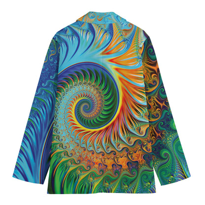 Trippy Fractal Print Women's Cotton Blazer