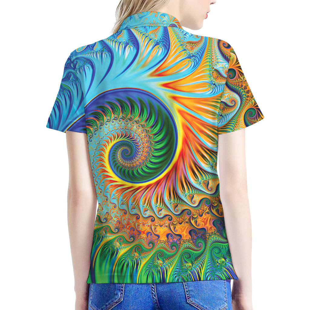 Trippy Fractal Print Women's Polo Shirt