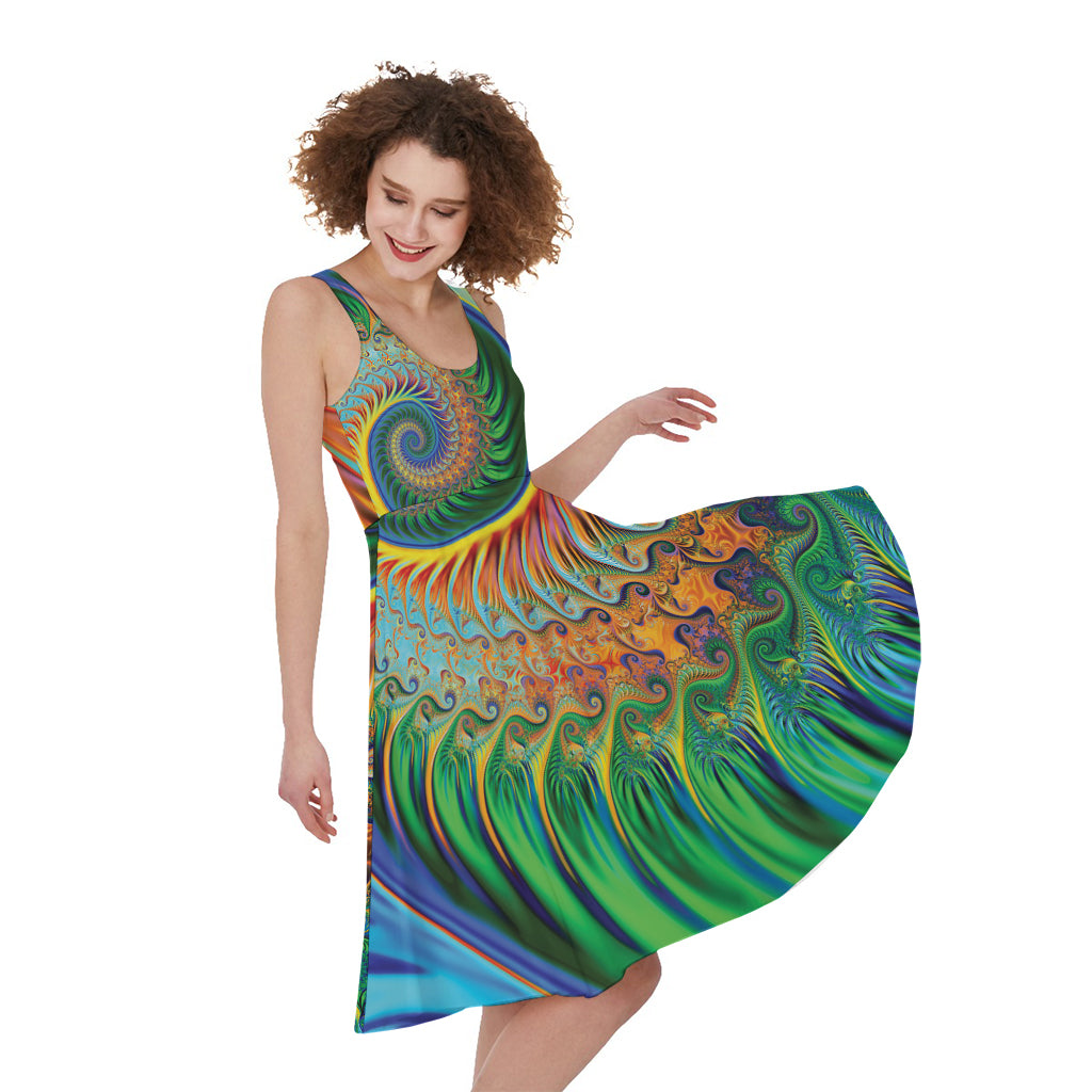 Trippy Fractal Print Women's Sleeveless Dress
