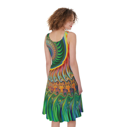 Trippy Fractal Print Women's Sleeveless Dress