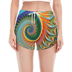 Trippy Fractal Print Women's Split Running Shorts