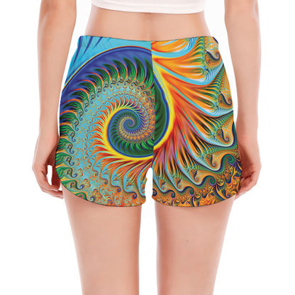 Trippy Fractal Print Women's Split Running Shorts