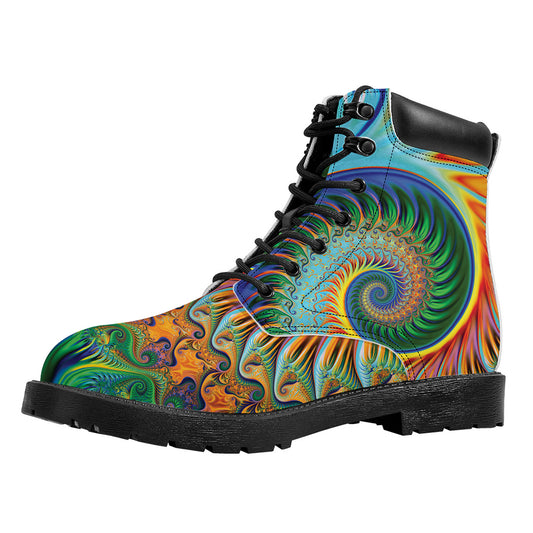 Trippy Fractal Print Work Boots