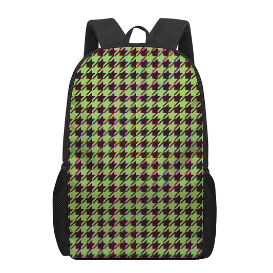 Trippy green Houndstooth Pattern Print 17 Inch Backpack