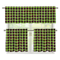 Trippy green Houndstooth Pattern Print 3 Piece Kitchen Curtains