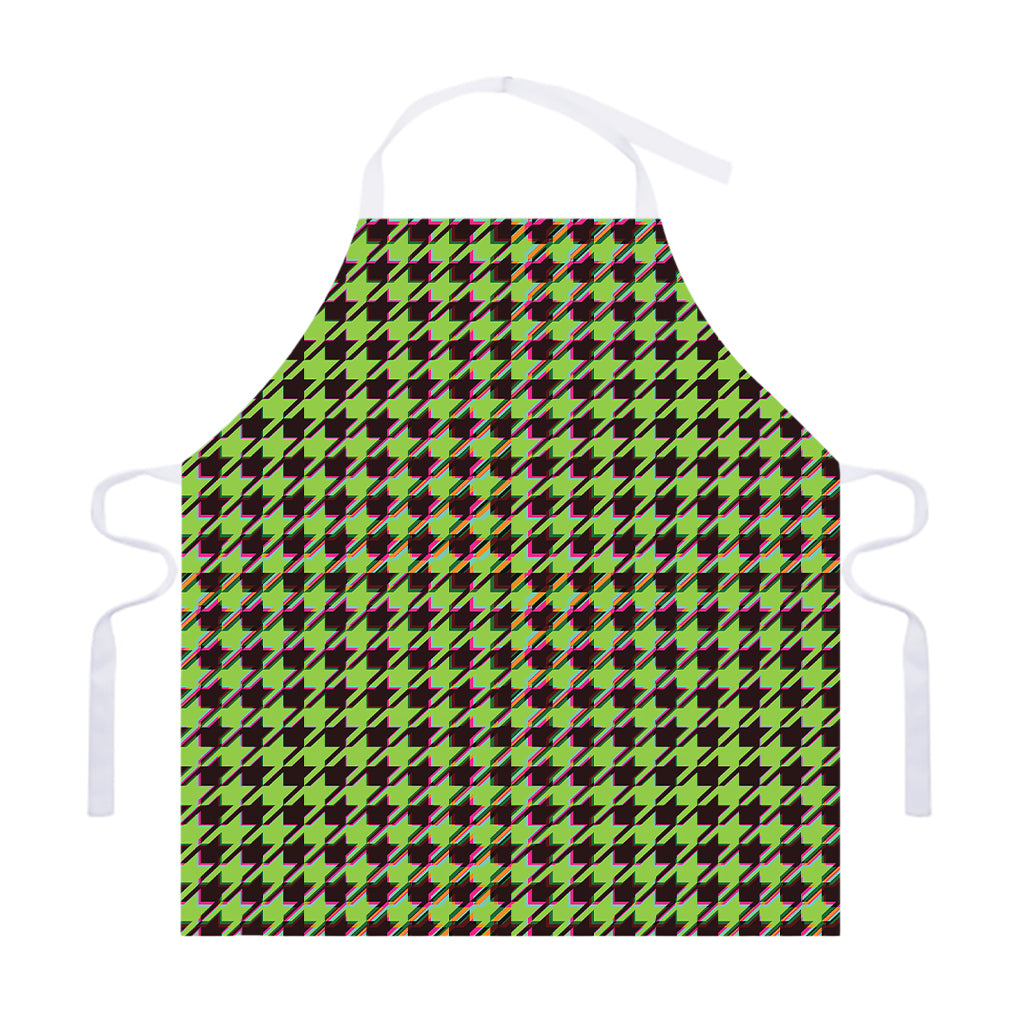 Trippy green Houndstooth Pattern Print Adjustable Apron
