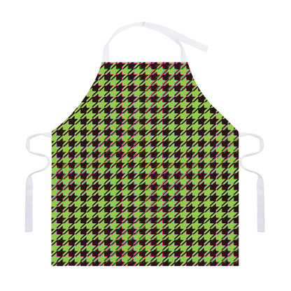 Trippy green Houndstooth Pattern Print Adjustable Apron