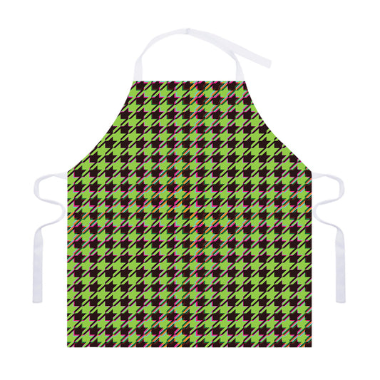 Trippy green Houndstooth Pattern Print Adjustable Apron