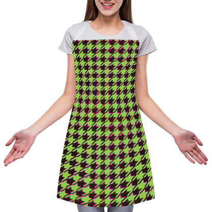 Trippy green Houndstooth Pattern Print Adjustable Apron
