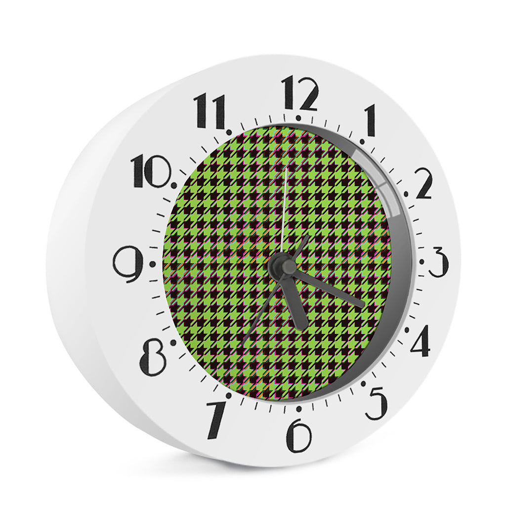 Trippy green Houndstooth Pattern Print Alarm Clock