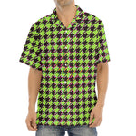 Trippy green Houndstooth Pattern Print Aloha Shirt