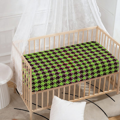 Trippy green Houndstooth Pattern Print Baby Crib Sheet