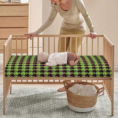 Trippy green Houndstooth Pattern Print Baby Crib Sheet